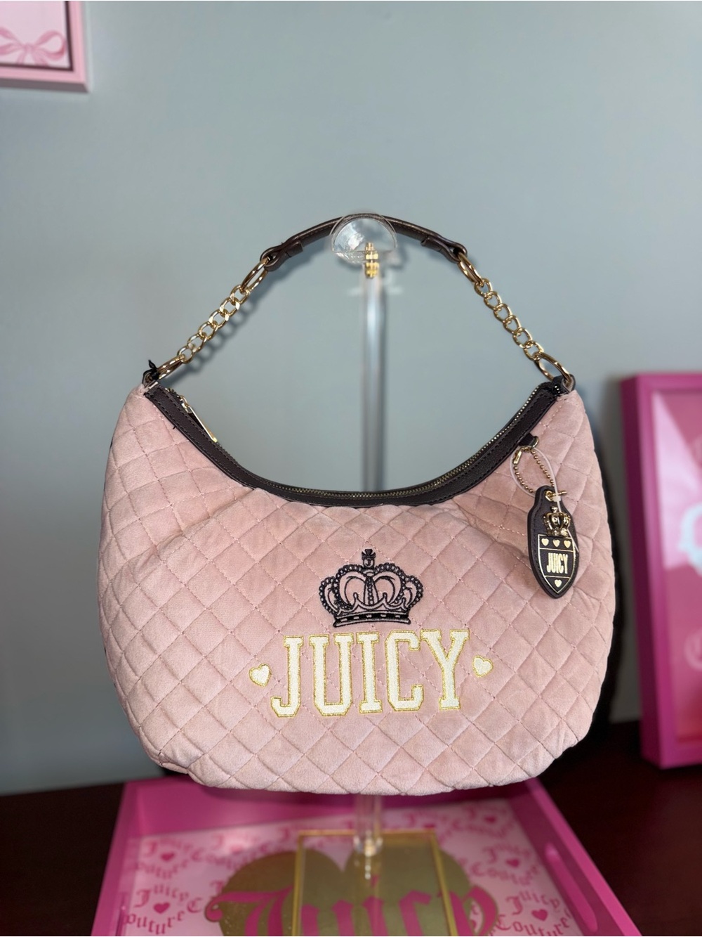 Juicy Couture Blush Quilted Shoulder Bag with Gold Chain